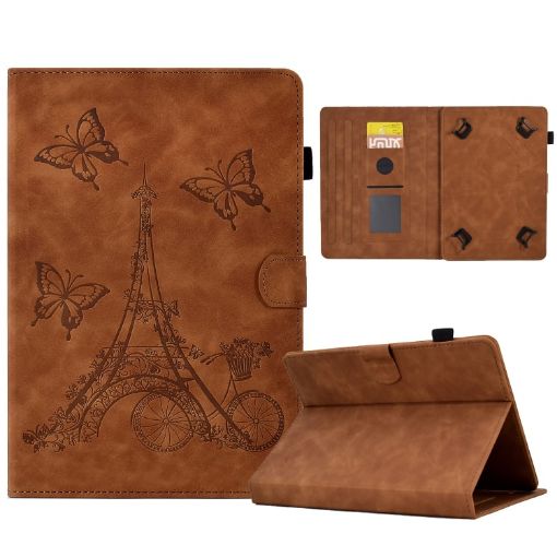 10" Tablet Case - Tower Embossed Leather Cover, Brown - 1