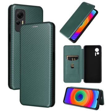 Ulefone Note 14 Green Flip Leather Case - Carbon Fiber Texture Cover - 1