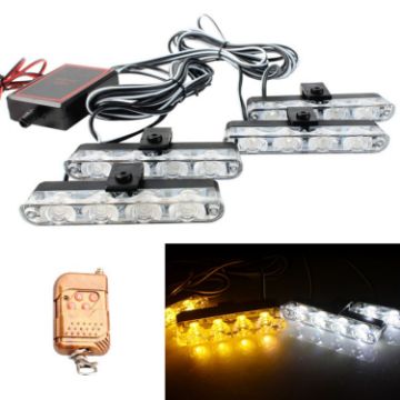 4 in 1 Car Grille Flash Lights 16LEDs with Wireless Remote (White Yellow) - 1