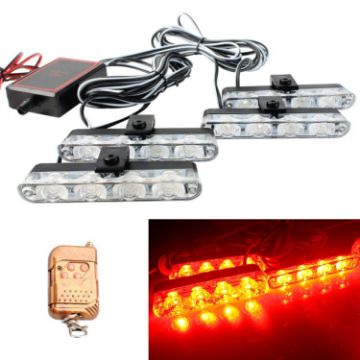 4 in 1 Car Grille Flash Lights, 16 LEDs, Wireless Remote, Red Warning - 1
