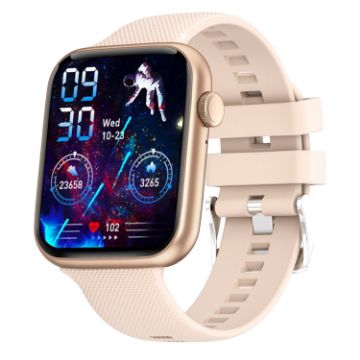 HT15 Gold Smart Watch - 1.85" Silicone Band, IP67 Waterproof, Bluetooth Call - 1