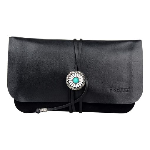 FIREDOG CL91 Black Sheepskin Leather Tobacco Bag - Handmade & Portable - 1