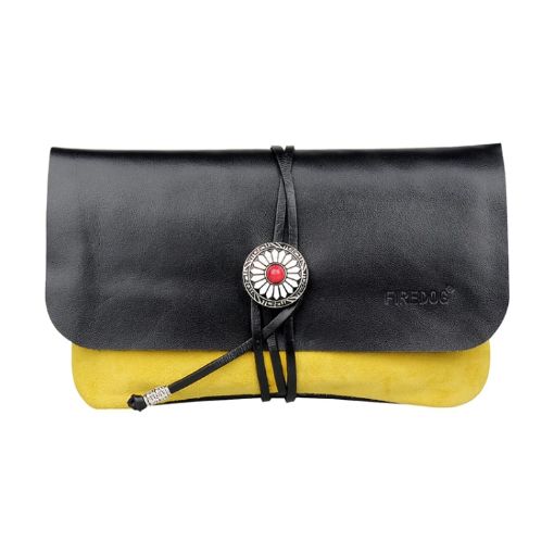 FIREDOG CL91 Yellow Sheepskin Leather Tobacco Bag - Handmade Portable - 1