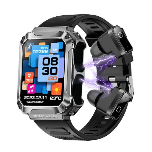 OVISEN T93 1.96" Smart Watch & Bluetooth Headset, Blood Oxygen, Silver - 1