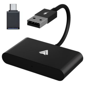 USB + USB-C Wired to Wireless Carplay Adapter for Android - Black - 1