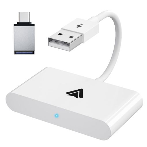 USB + USB-C Wired to Wireless Carplay Adapter for Android (White) - 1