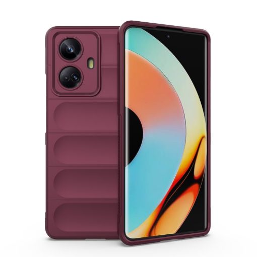 Realme 10 Pro+ 5G Wine Red Magic Shield TPU Flannel Phone Case - 1