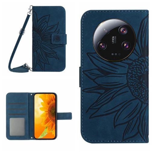 Xiaomi 14 Ultra Sun Flower Embossed Flip Leather Case with Lanyard - 1