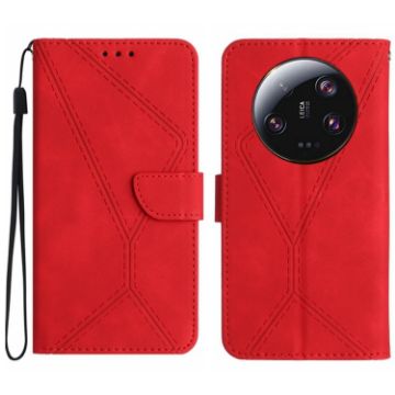 Xiaomi 14 Ultra Red Embossed Leather Phone Case - Stitching Design - 1