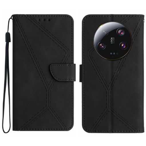 Xiaomi 14 Ultra Black Embossed Leather Phone Case - Stitching Design - 1