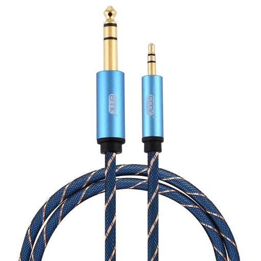 EMK 3.5mm to 6.35mm Gold Plated AUX Cable 1m Dark Blue for PC/X-BOX/PS3 - 1
