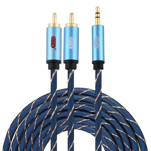 EMK 3.5mm to 2 RCA Gold Plated Audio Cable 5m Dark Blue - 1