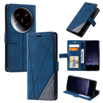 Xiaomi 14 Ultra Blue Leather Phone Case - Skin Feel Splicing Cover - 1