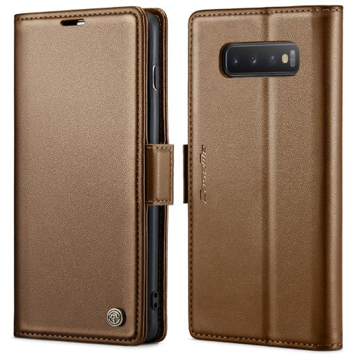 Samsung Galaxy S10 CaseMe 023 Butterfly Buckle RFID Leather Case Brown - 1