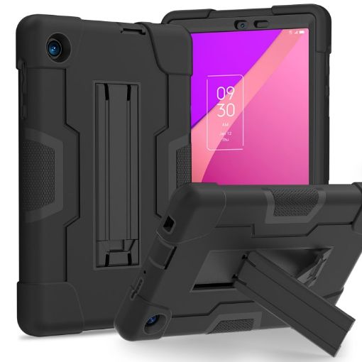 TCL Tab 8 LE/WiFi Silicone Hybrid PC Tablet Case with Holder - Black - 1