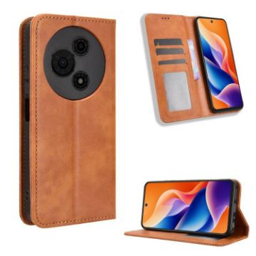 TCL 605/60 SE Brown Leather Phone Case with Magnetic Buckle Retro Texture - 1