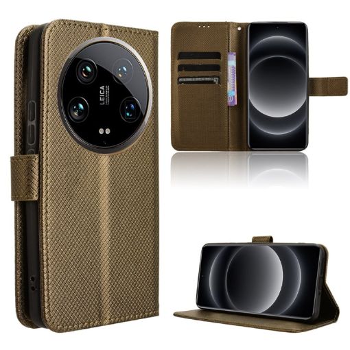 Xiaomi 14 Ultra Brown Diamond Texture Leather Phone Case - 1