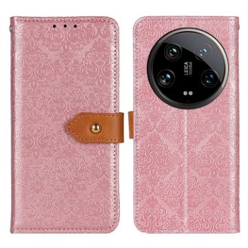 Xiaomi 14 Ultra Pink Floral Embossed Leather Phone Case - European Style - 1