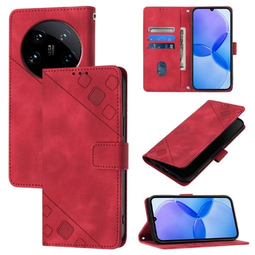 Xiaomi 14 Ultra Red Embossed Leather Phone Case - Skin Feel - 1