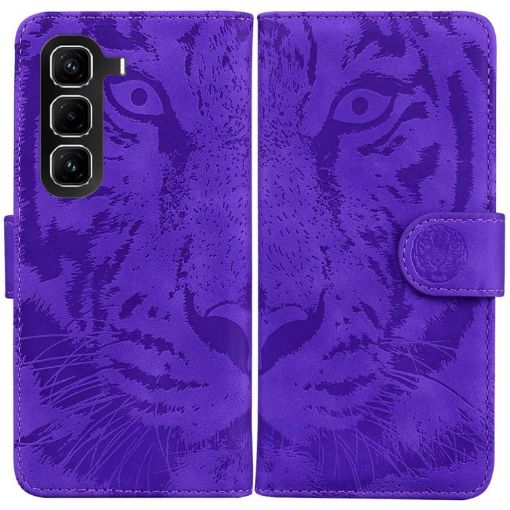 Infinix Hot 50 Pro 4G Flip Leather Case - Tiger Embossing, Purple - 1