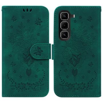 Infinix Hot 50 Pro 4G Green Butterfly Rose Embossed Leather Case - 1