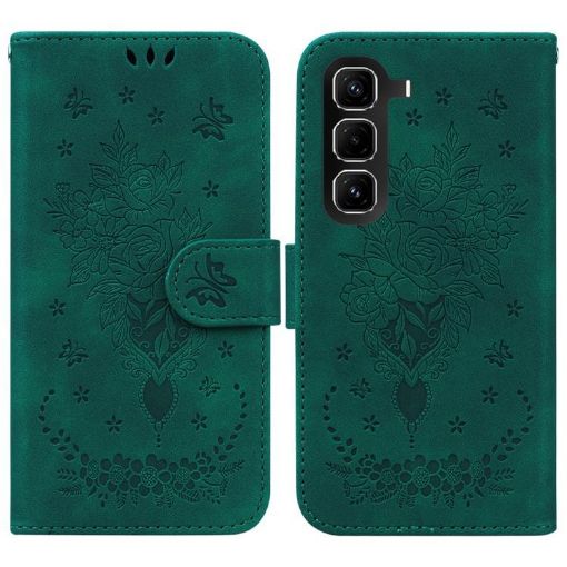 Infinix Hot 50 Pro 4G Green Butterfly Rose Embossed Leather Case - 1