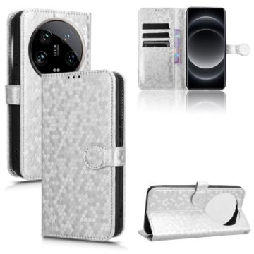 Xiaomi 14 Ultra Silver Leather Phone Case - Honeycomb Dot Texture - 1