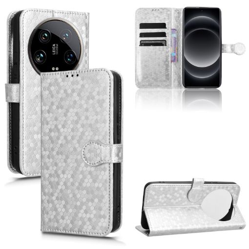 Xiaomi 14 Ultra Silver Leather Phone Case - Honeycomb Dot Texture - 1