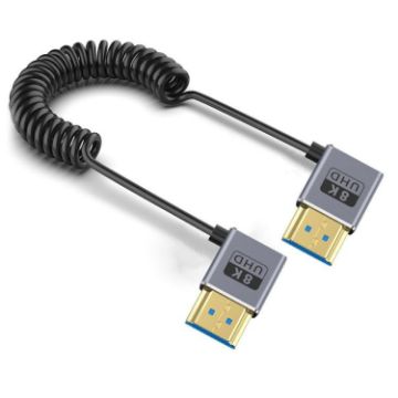 0.7m Coiled 8K HDMI 2.1 Cable 48Gbps Right Angle Elbow Coaxial - 1