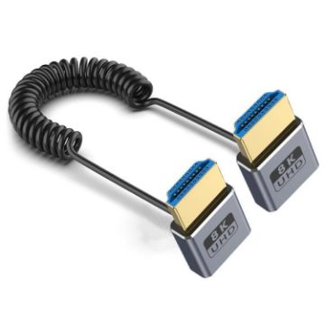 Coiled 0.7m HDMI 2.1 Cable 8K 48Gbps Up to Up Elbow Coaxial - 1