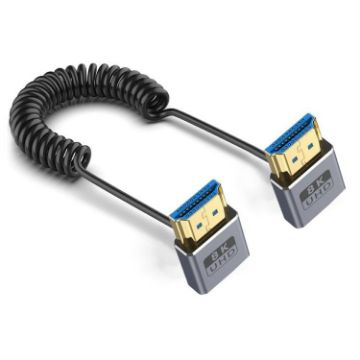 Coiled 0.7m HDMI 2.1 Cable 8K 48Gbps Down to Down Elbow - 1