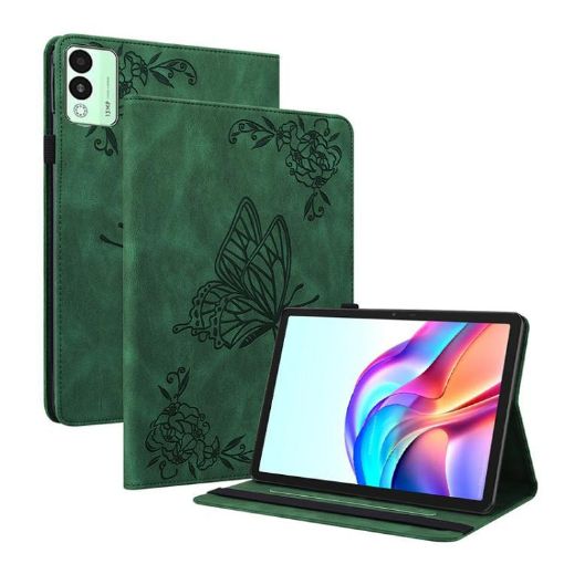 Tecno Megapad 11 Green Butterfly Flower Embossed Leather Tablet Case - 1