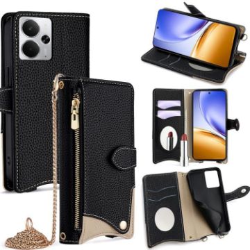 Realme 14 Black Crossbody Chain Fishtail Litchi Leather Phone Case - 1