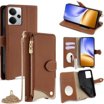 Realme 14 Brown Crossbody Chain Fishtail Litchi Leather Phone Case - 1