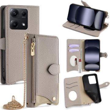 Redmi Note 14S 4G Grey Crossbody Chain Fishtail Litchi Leather Case - 1