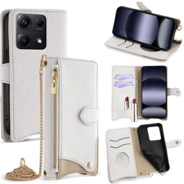 Redmi Note 14S 4G White Crossbody Chain Fishtail Litchi Leather Case - 1