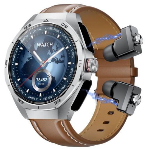 GT97 Smart Watch with 1.53" Round Screen & Bluetooth Earphone - Silver - 1