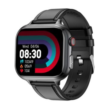 TK17 1.91" Horizontal Screen Leather Strap Smart Watch ECG (Black) - 1