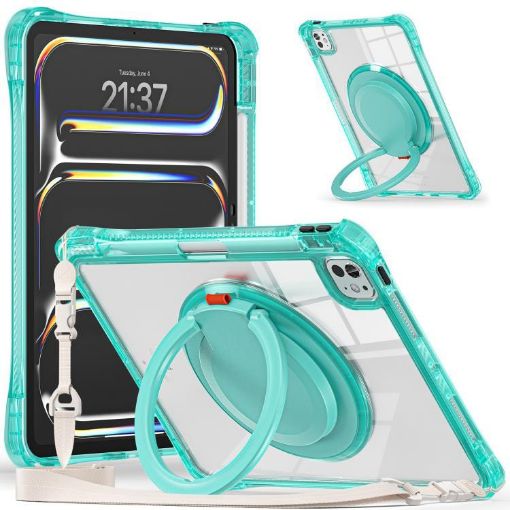 iPad Pro 13 2024 Light Green Rotation Ring Handle TPU Hybrid Case - 1