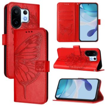 Vivo S30 Pro Mini Red Embossed Butterfly Leather Phone Case - 1