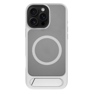 iPhone 16 Pro Kalebol MagSafe Tilt Holder PC TPU Case Grey White - 1