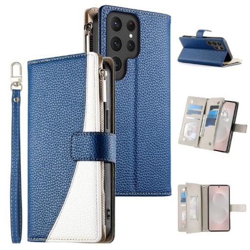 Samsung Galaxy S25 Ultra 5G Dark Blue Leather Wallet Case with Strap - 1