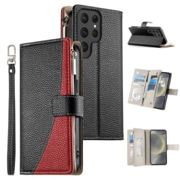 Samsung Galaxy S24 Ultra 5G Leather Wallet Case with Strap (Black) - 1