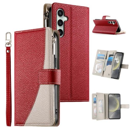 Samsung Galaxy S24 FE 5G Red Leather Wallet Case with Strap - 1