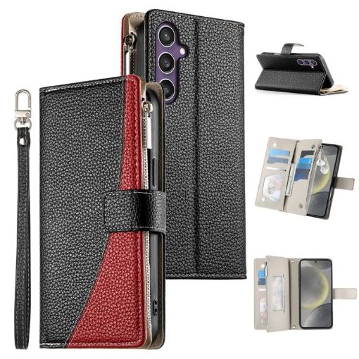 Samsung Galaxy S24/S25 5G Leather Wallet Case with Strap - Black - 1