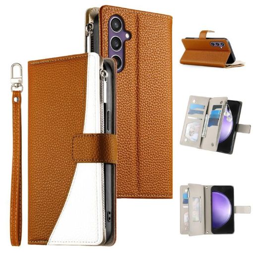Samsung Galaxy S23 FE 5G Leather Wallet Case with Strap - Brown - 1