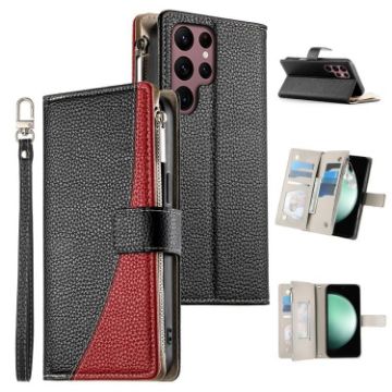 Samsung Galaxy S22 Ultra 5G Leather Wallet Case with Strap (Black) - 1