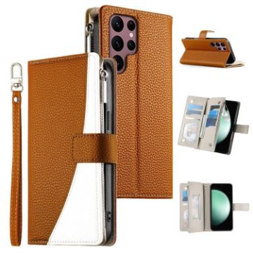 Samsung Galaxy S22 Ultra 5G Brown Leather Wallet Case with Strap - 1