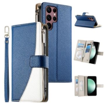 Samsung Galaxy S22 Ultra 5G Dark Blue Leather Wallet Case with Strap - 1