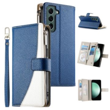 Samsung Galaxy S22 5G Dark Blue Leather Wallet Case with Strap - 1